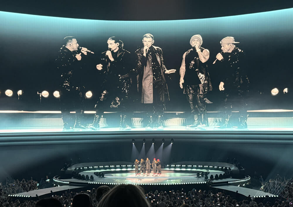Backstreet Boys on stage with closeup video on the screen