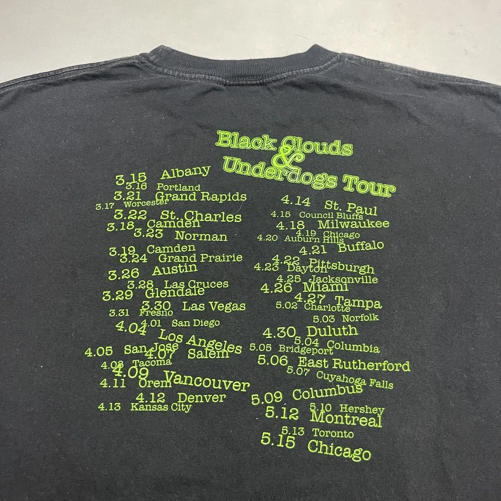 t-shirt with tour schedule