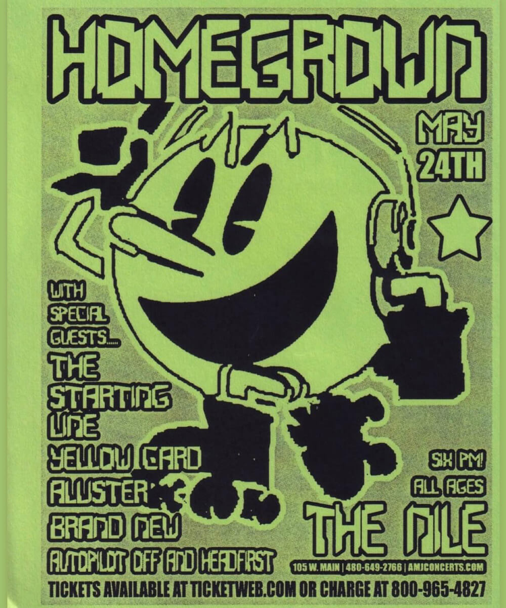 show flyer printed on neon green paper