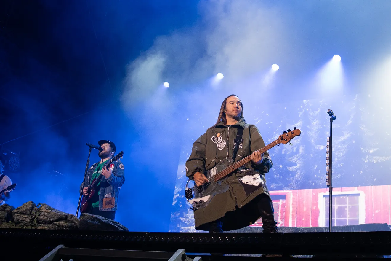 Pete Wentz wearing a huge parka