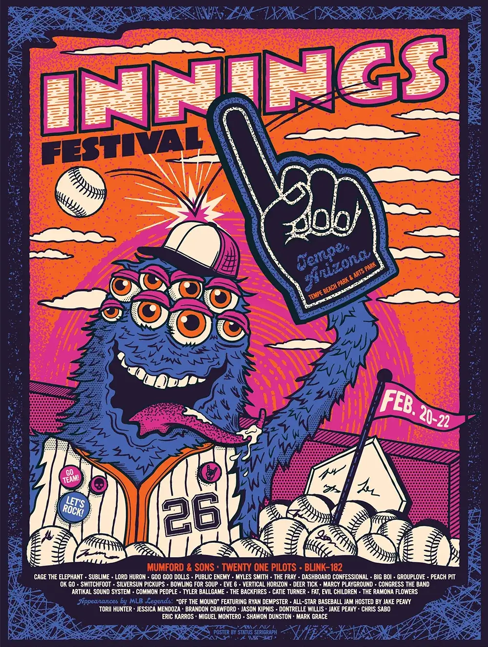 collector’s poster featuring a multi-eyed furry alien holding up a foam finger