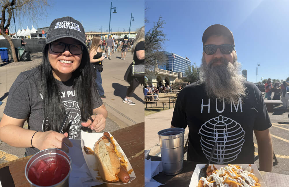 Lynn and Clay enjoying a meal in the sunshine