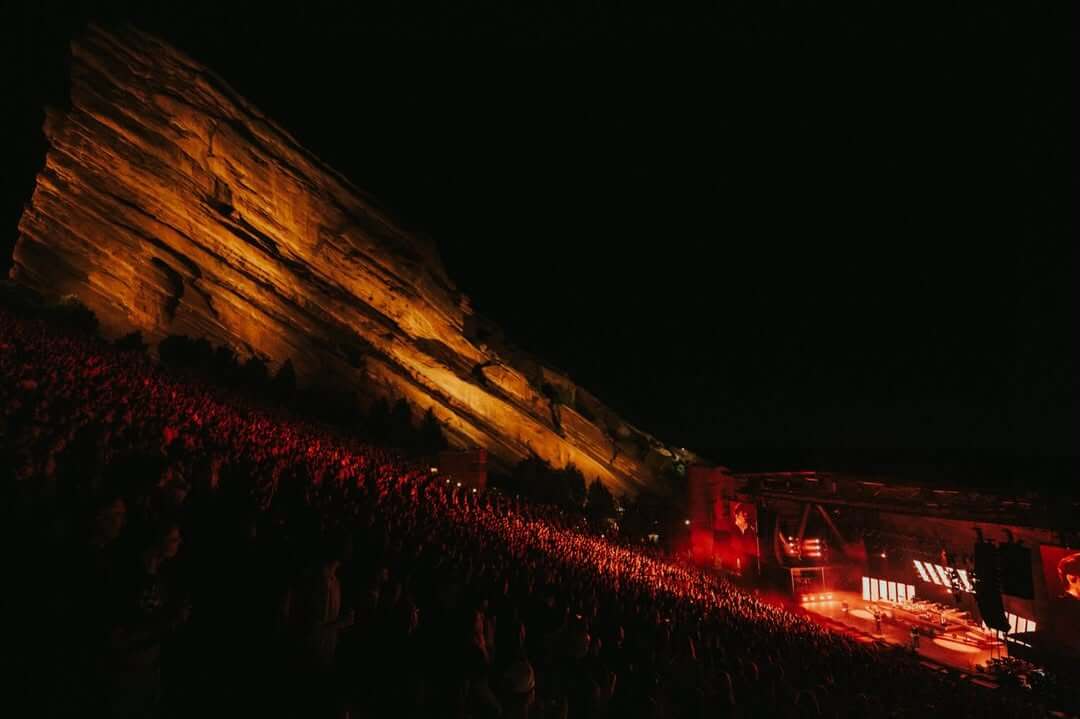 wide shot of Red Rocks at night