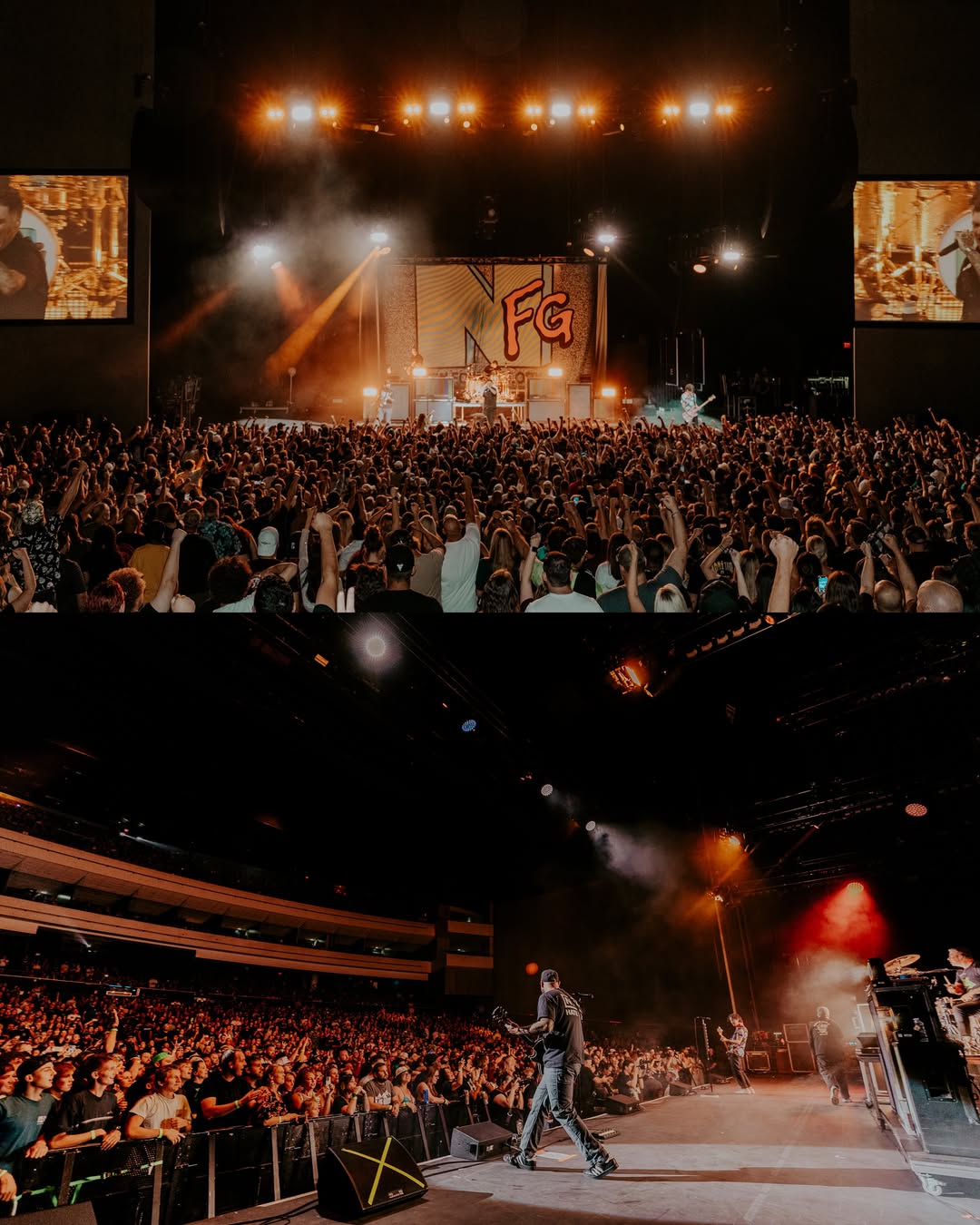 NFG on stage with shots of the crowd