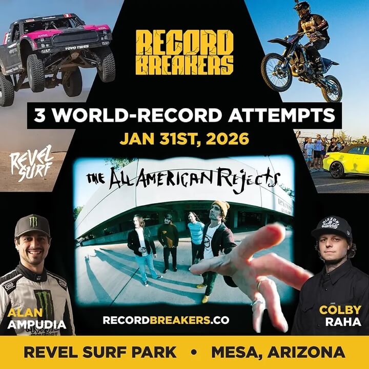 Record Breakers, 3 world-record attempts featuring Alan Ampudia and Colby Raha, with The All-American Rejects