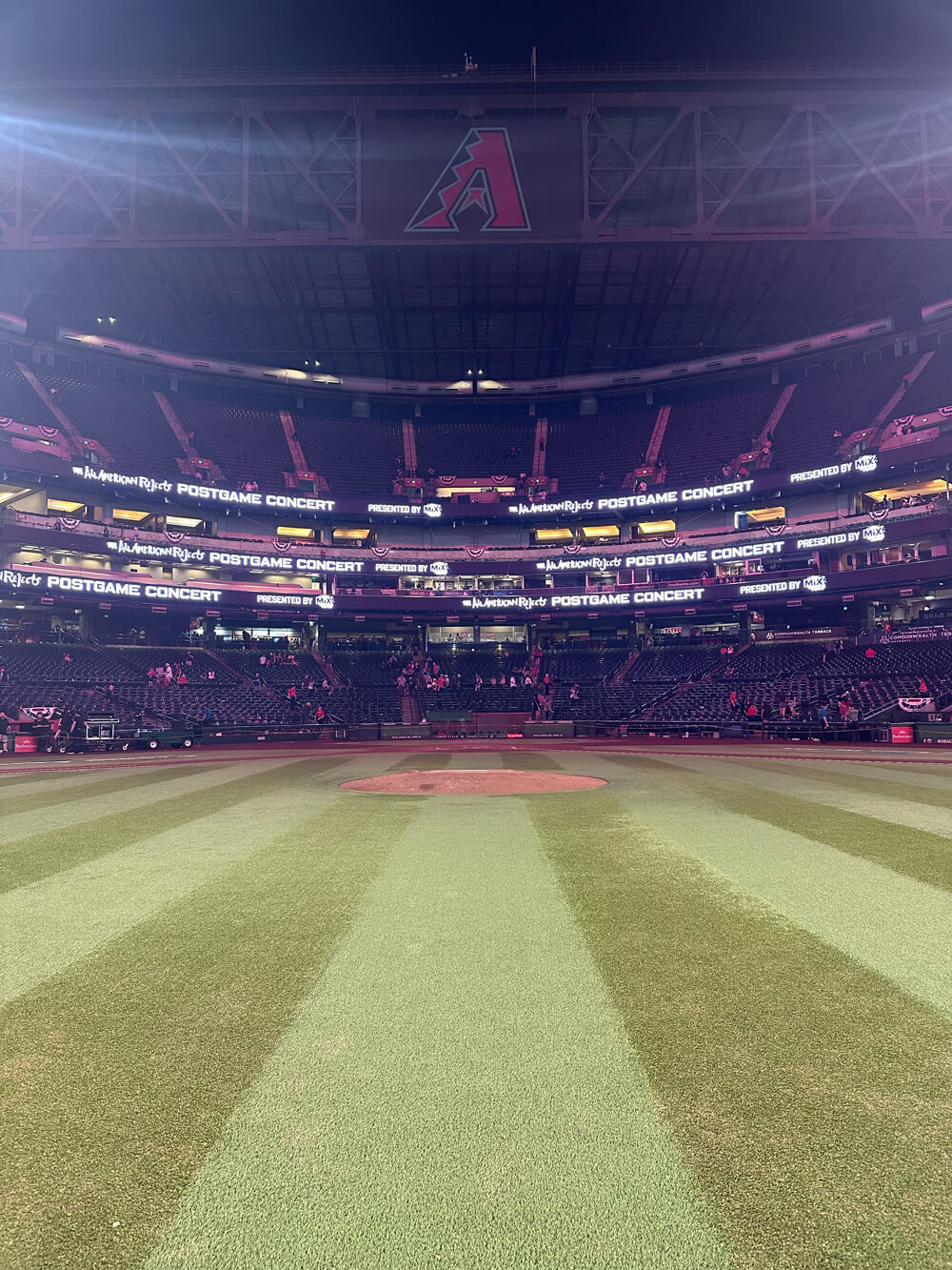 shot of a mostly empty Chase Field from second base