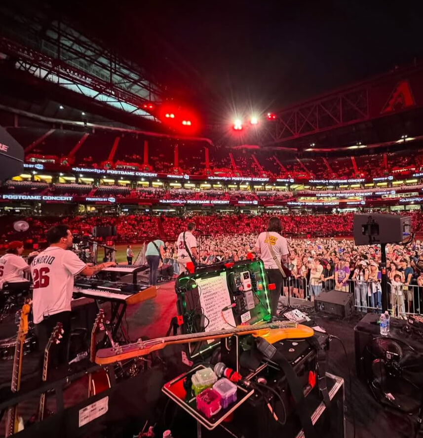 The All-American Rejects from the back of the stage toward the crowd