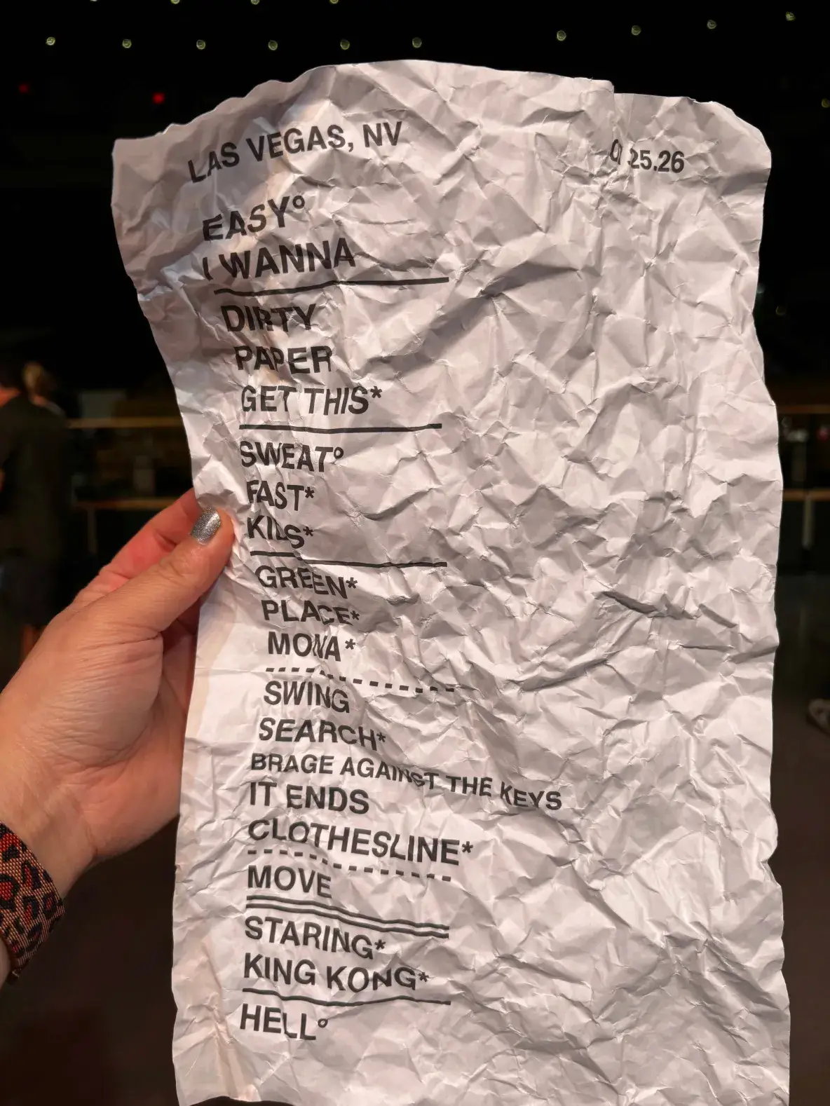 crumpled setlist